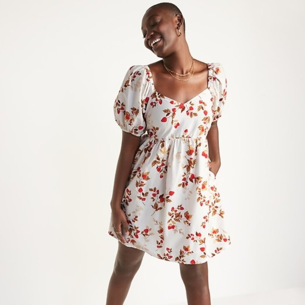 NWOT Old Navy Strawberry Fields Puff-Sleeve Mini Dress